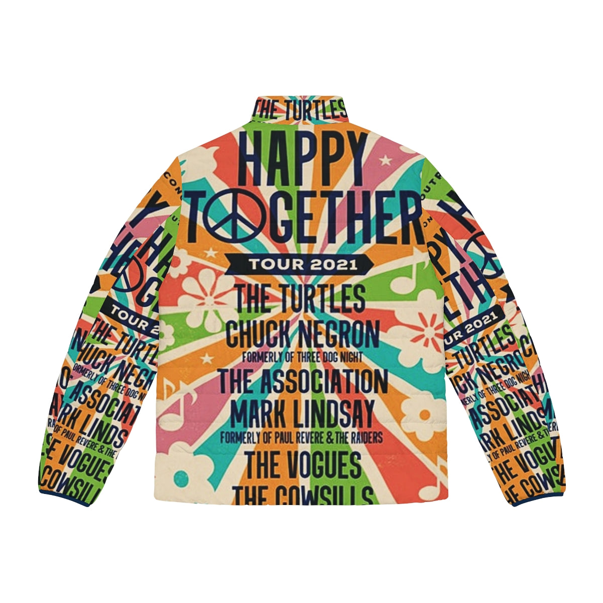 The Happy Together Tour 2021 Puffer Jacket, featuring a cozy design perfect for music festivals and outdoor adventures - Back