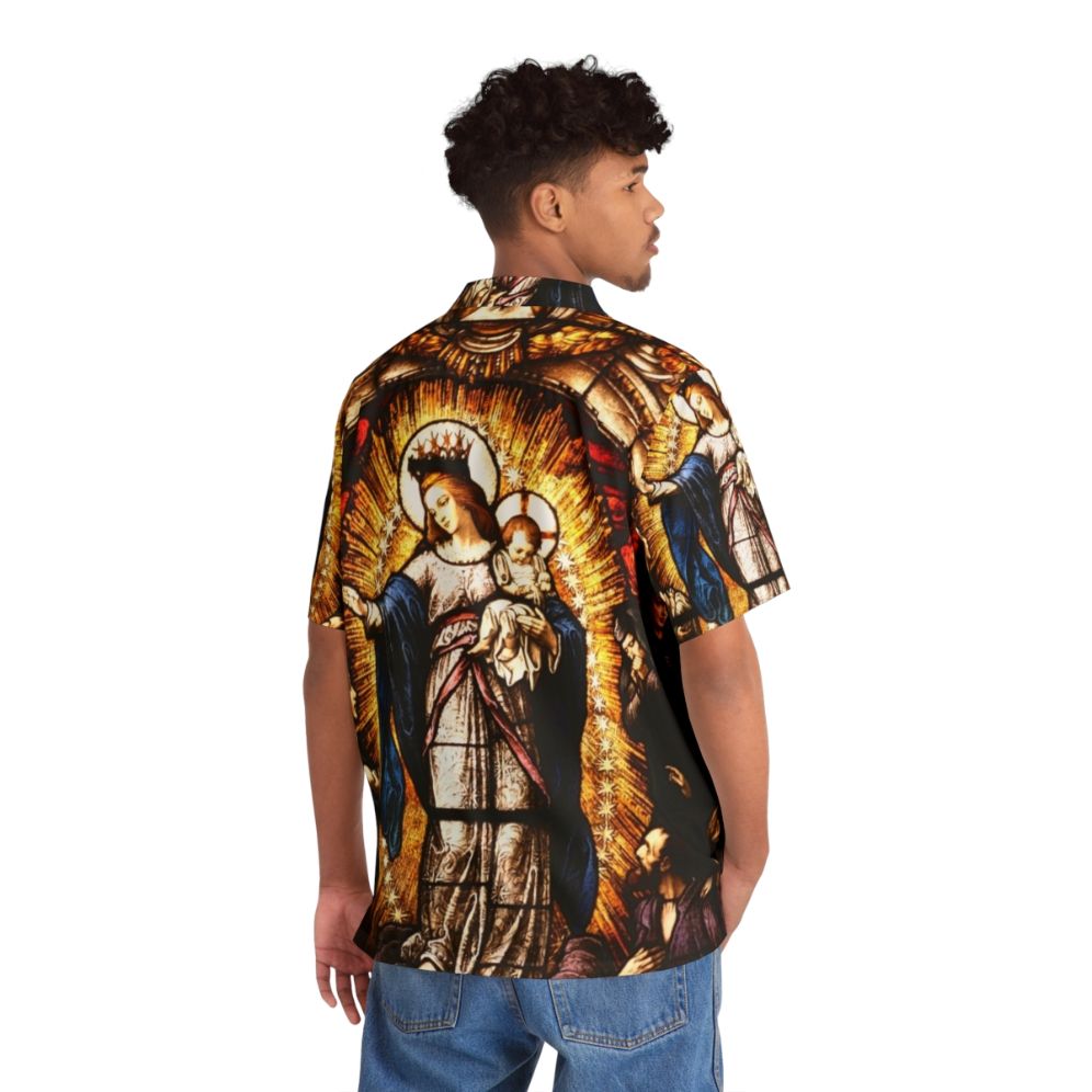 Virgin Mary Hawaiian Shirt with Stained Glass Design - People Back