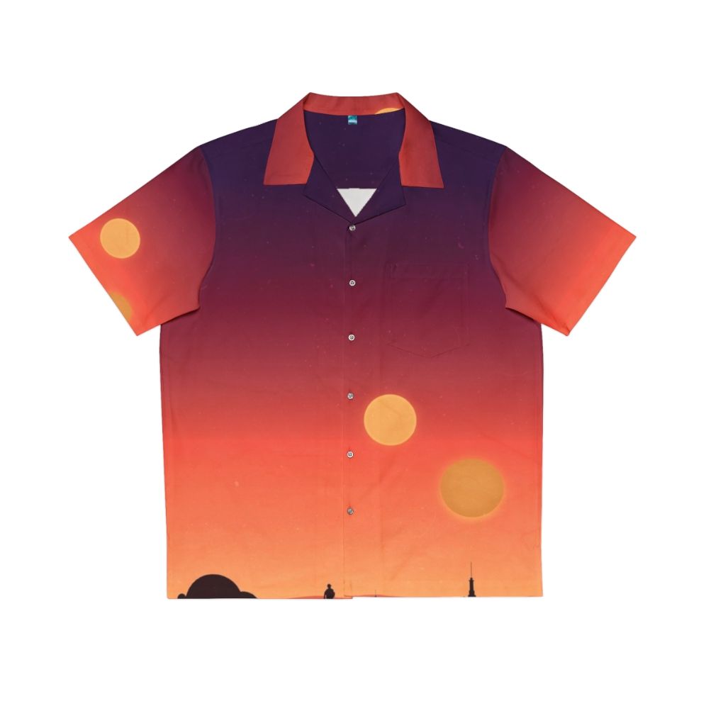 Tatooine Hawaiian Shirt featuring a gradient design of the dual suns