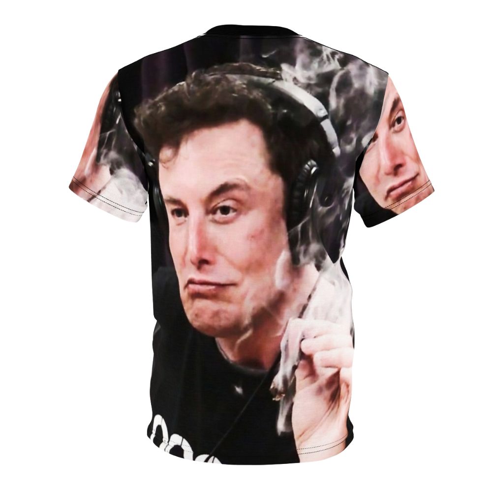 Unofficial Elon Musk inspired t-shirt featuring a meme design of Elon Musk smoking weed - Back