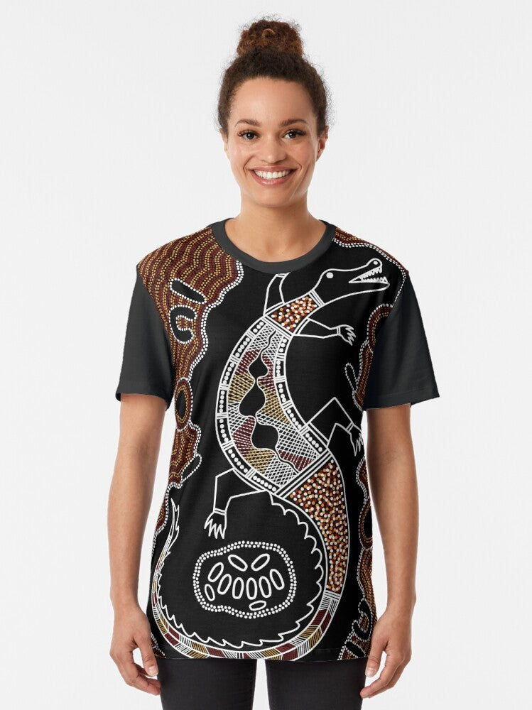 Authentic Aboriginal Art Crocodile Graphic T-Shirt - Women