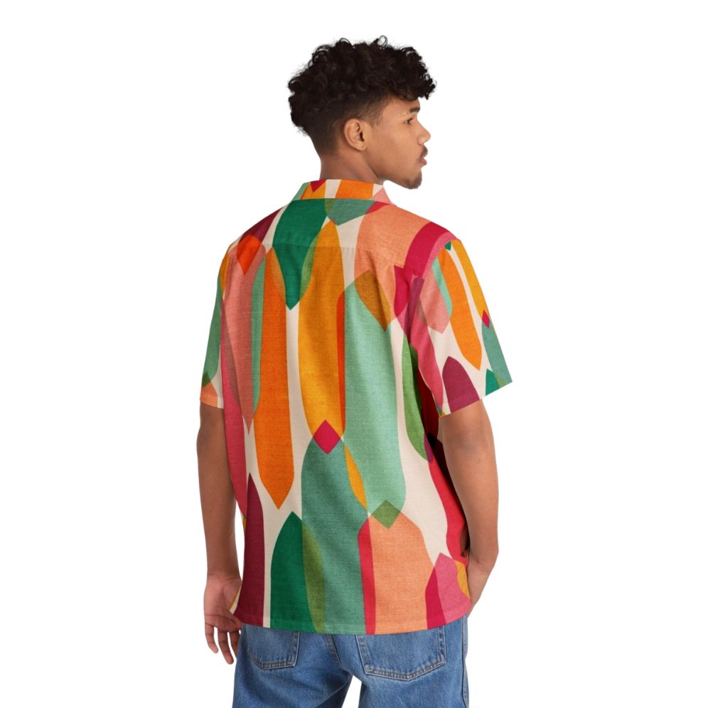 Mid-century modern inspired Hawaiian shirt with a colorful, abstract geometric print design - People Back