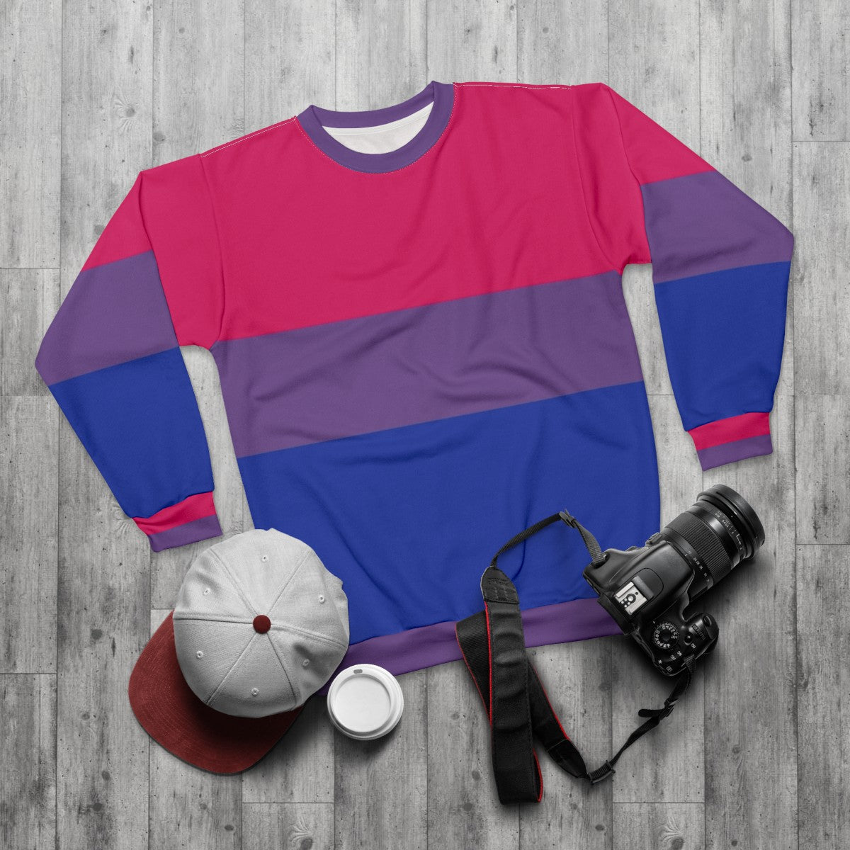 Bisexual pride flag sweatshirt with rainbow colors - flat lay