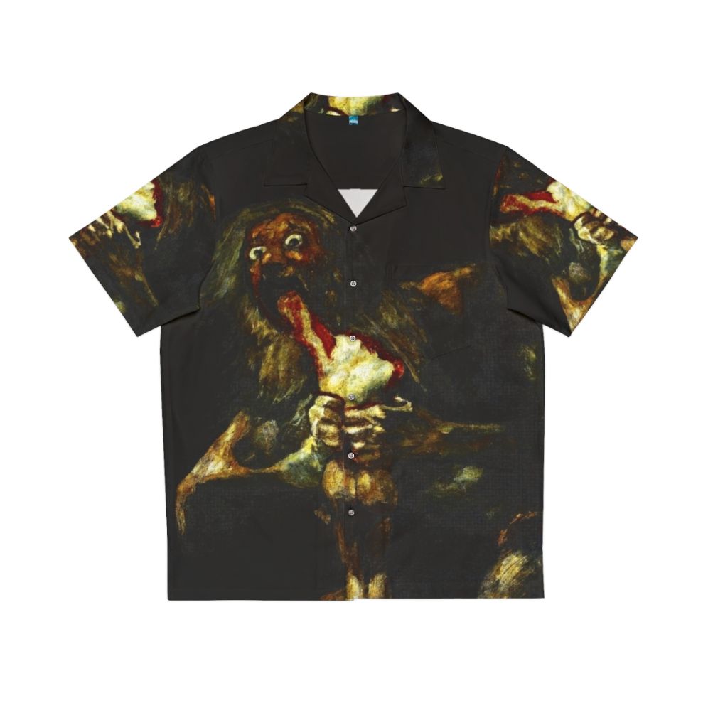 Greek mythology inspired Hawaiian shirt featuring Saturn devouring his son, a painting by Francisco Goya