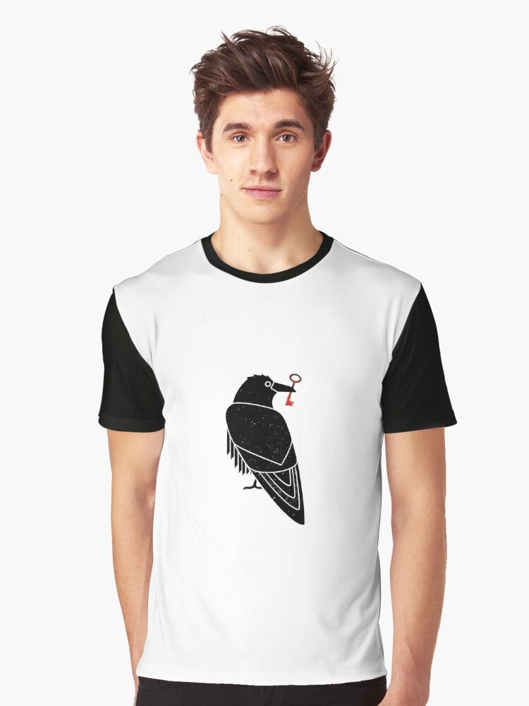 Sci-Hub Raven Graphic T-Shirt featuring a raven design for science lovers and geeks - Men