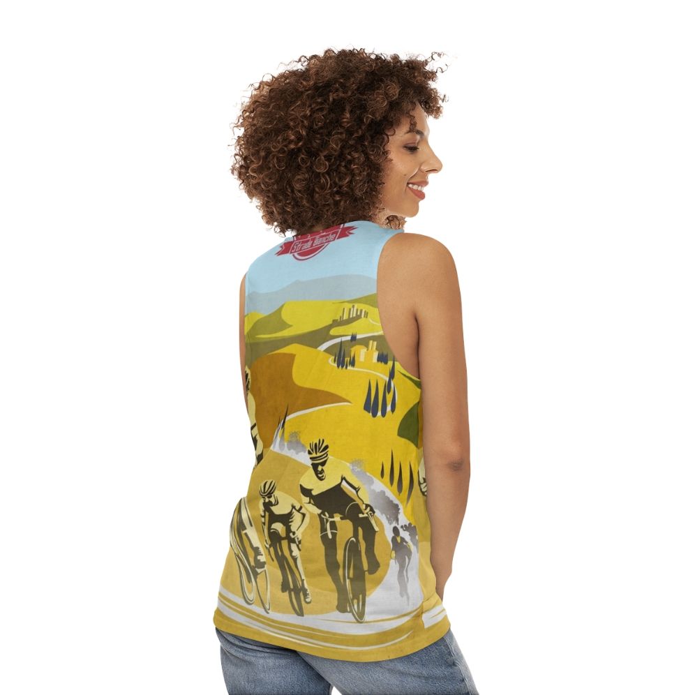 Strade Bianche retro cycling art unisex tank top - women back