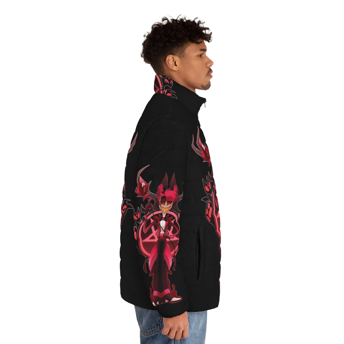 Alastor from Hazbin Hotel Puffer Jacket, anime inspired fashion - men side right