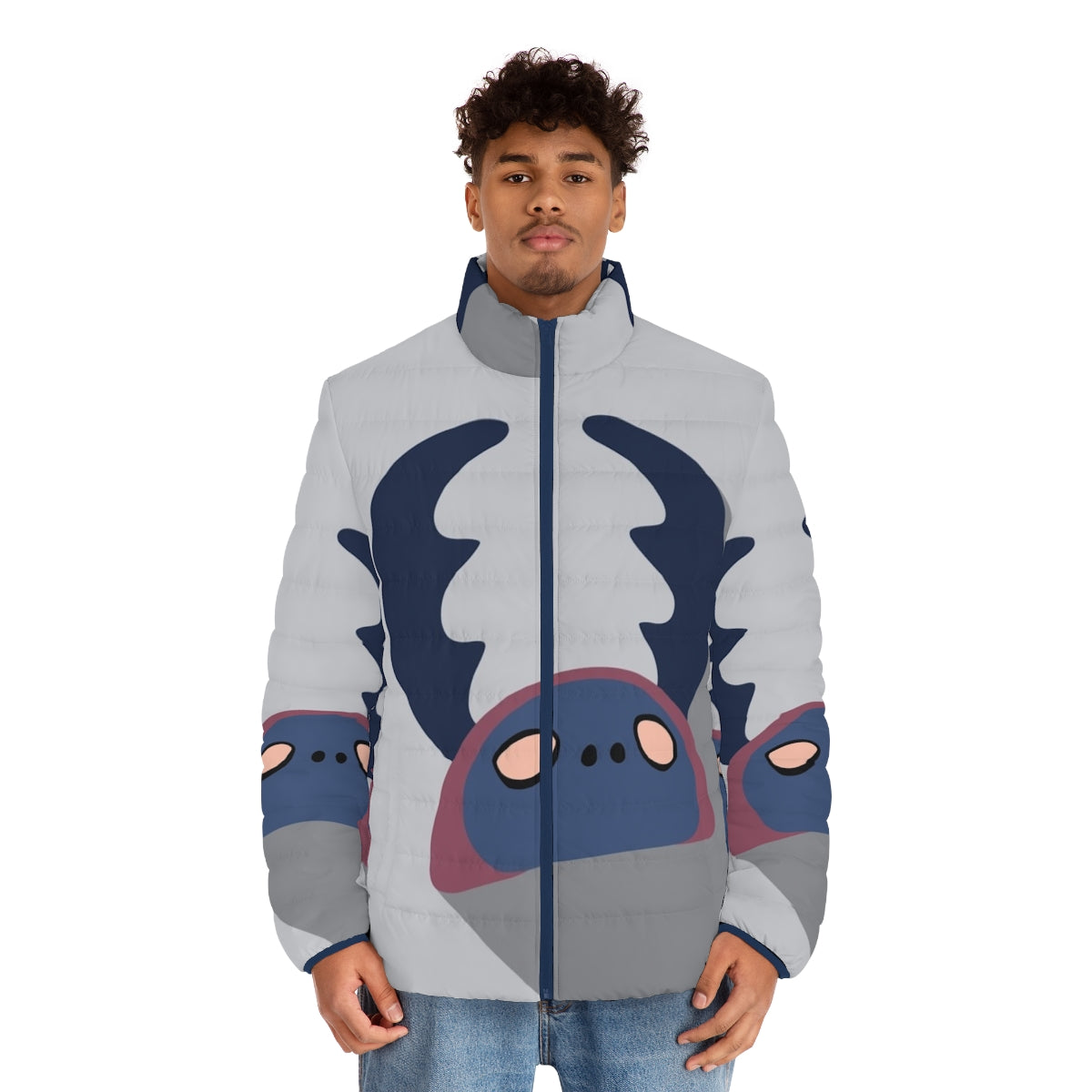 Hollow Knight Dung Defender Minimalist Puffer Jacket with Flat Icon Design - men front