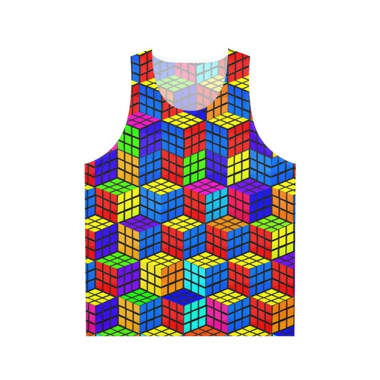 Unisex tank top with Rubik's cube inspired geometric pattern