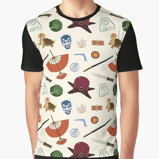 Colorful graphic t-shirt featuring an Avatar: The Last Airbender pattern