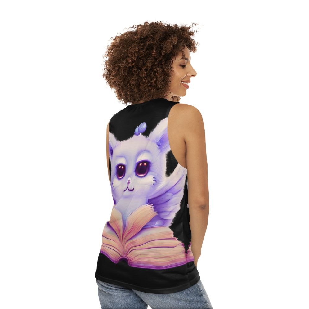 Unisex tank top with open book and legendary mythical creatures design - women back