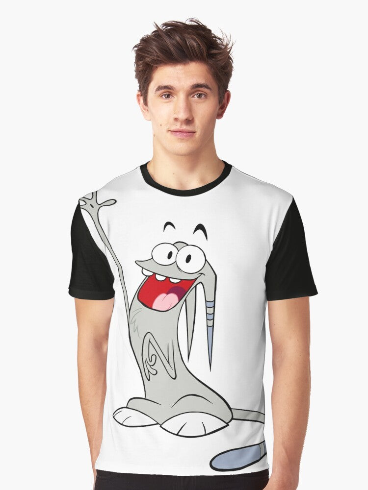 Waffle graphic t-shirt with a cartoon cat design in gray - Men