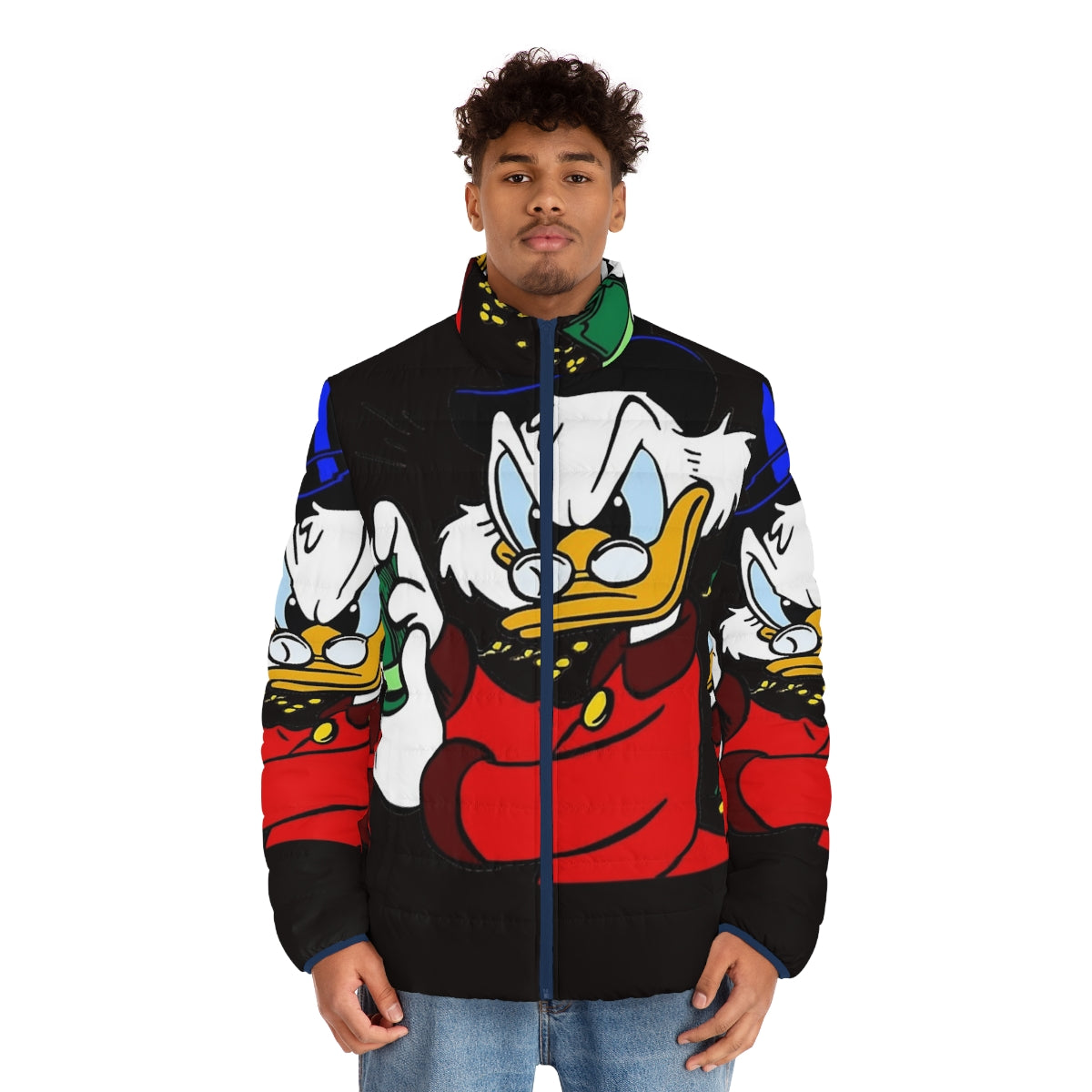 Scrooge McDuck puffer jacket with classic t-shirt design - men front