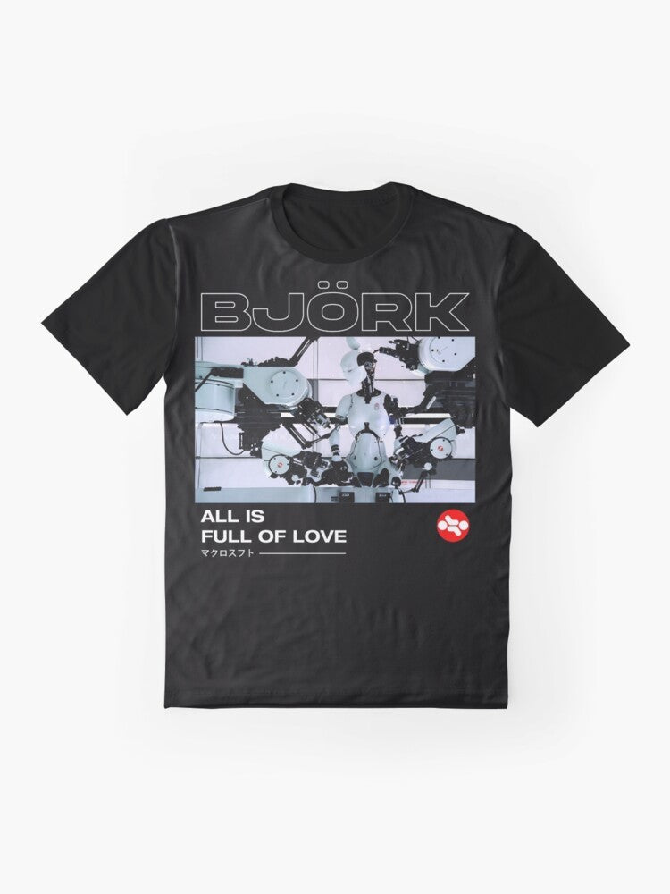 Bjork 'All is Full of Love' Iconic Graphic T-Shirt featuring the pop art style singer - Flat lay