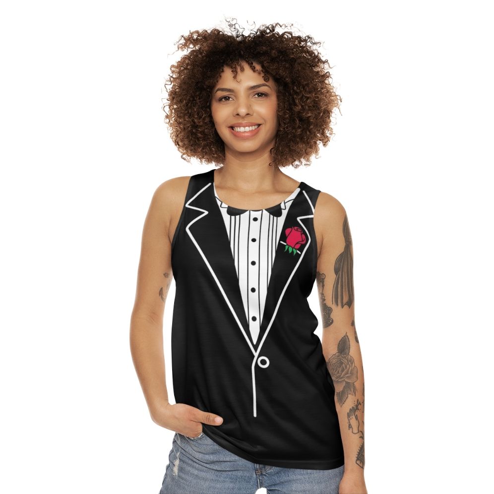 Tuxedo-inspired unisex tank top - women