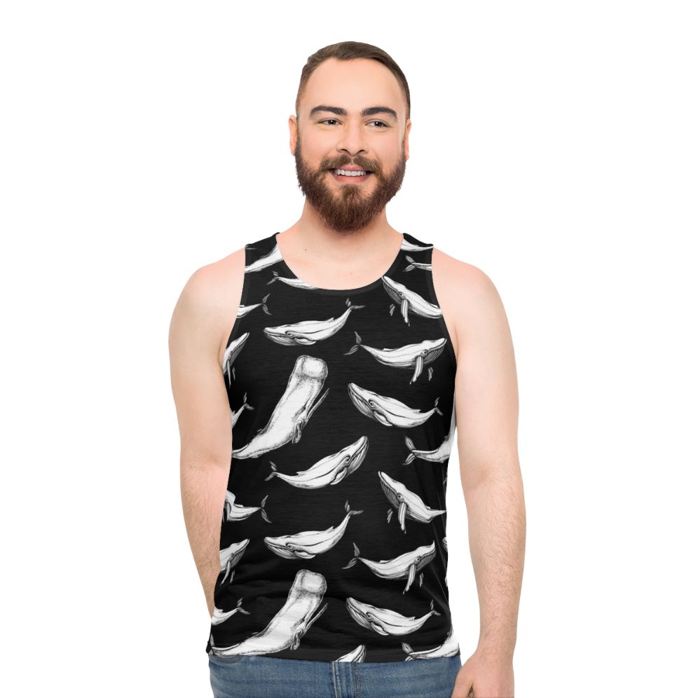 Whales in black seamless pattern unisex tank top - men