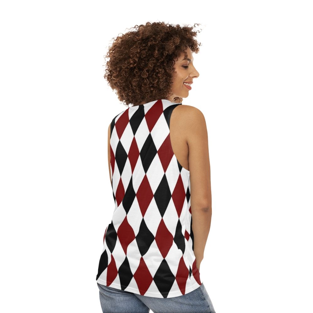 Unisex harlequin diamond pattern tank top - women back