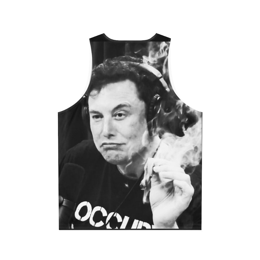 Unisex tank top with Elon Musk inspired smoking design - Back