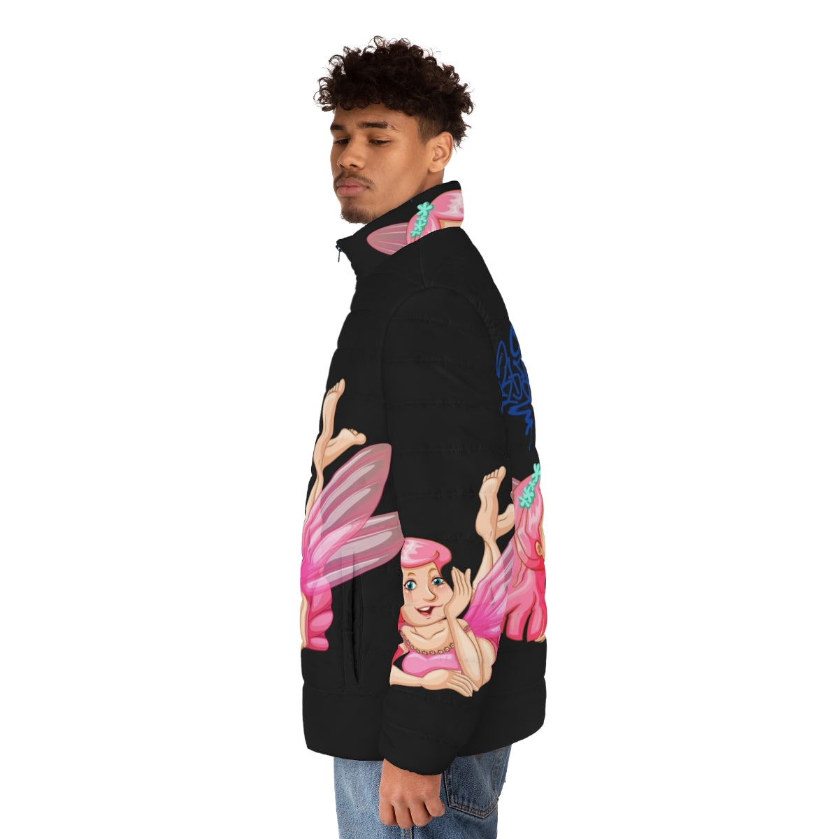 Legendary Animals Puffer Jacket featuring mythical creatures and magical beasts - men side left