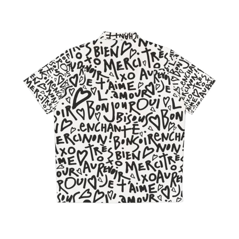 French-inspired Hawaiian shirt with "I Love You" phrase in white text on black and white background - Back