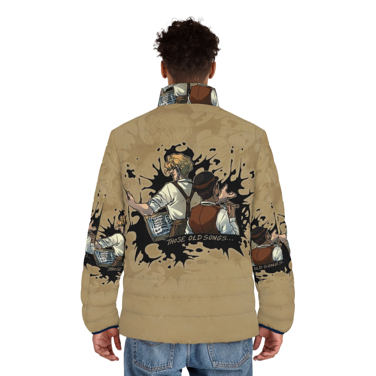 Ink splatter puffer jacket with artistic design - men back