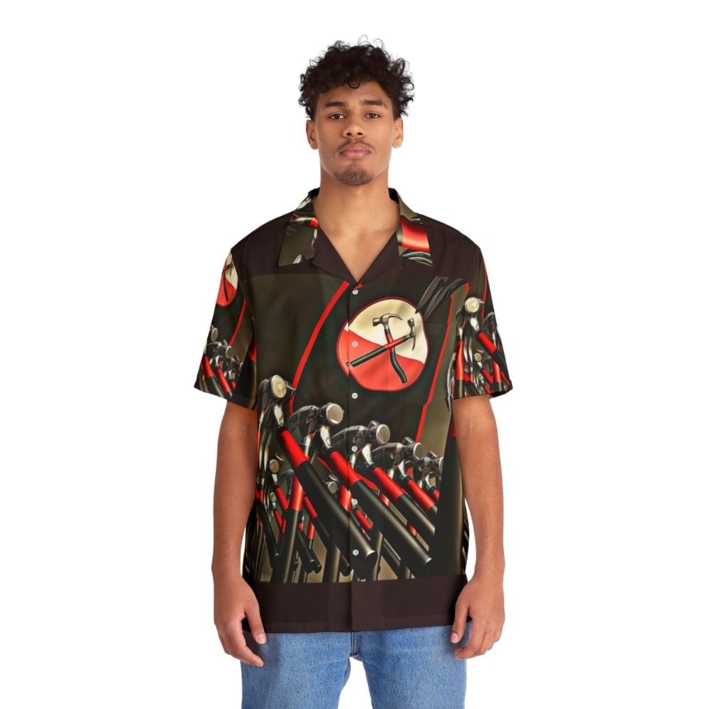 Digitally enhanced cartoon Hawaiian shirt with hammers and Pink Floyd's The Wall - People Front