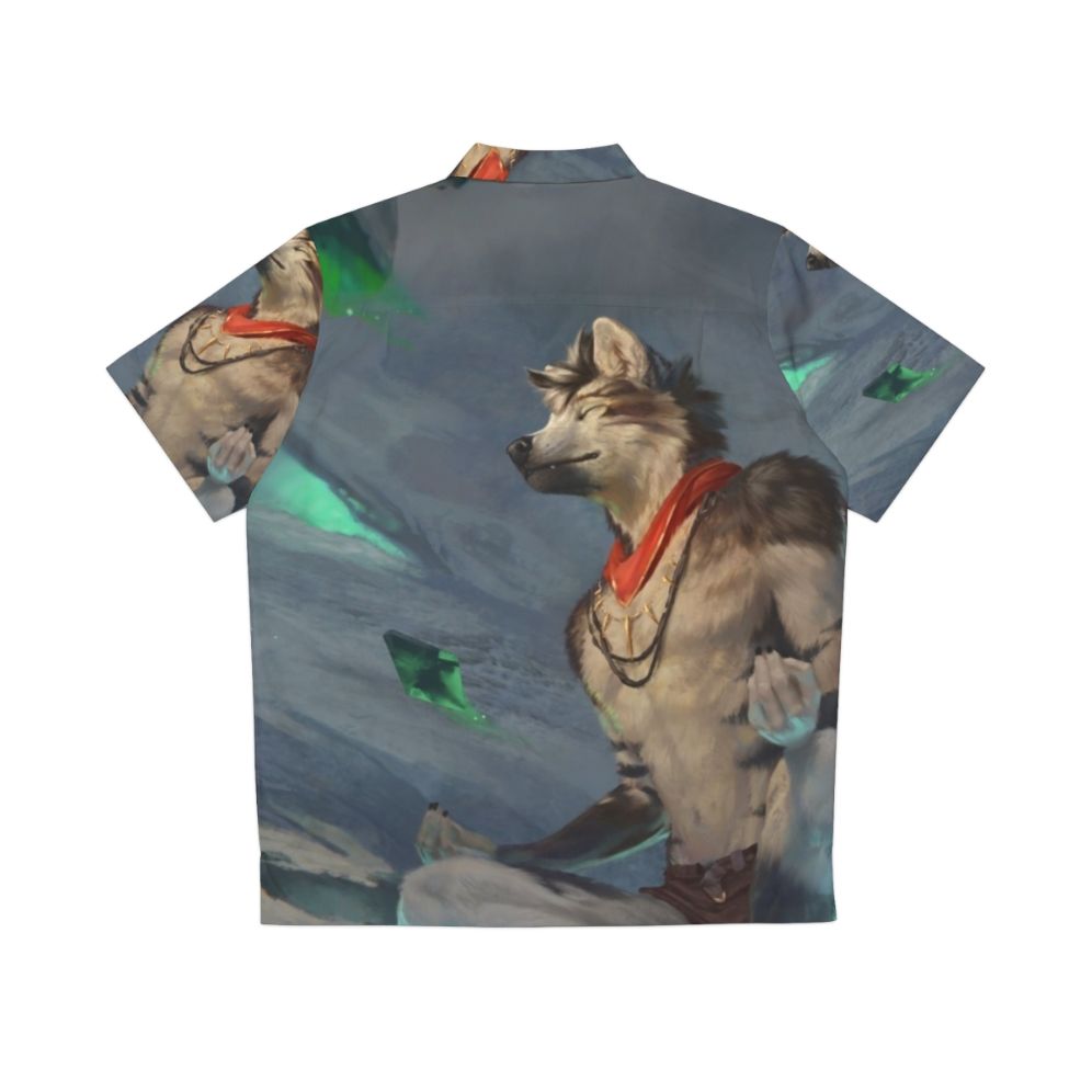 Meditation Hawaiian Shirt with Fantasy Wolf Design - Back