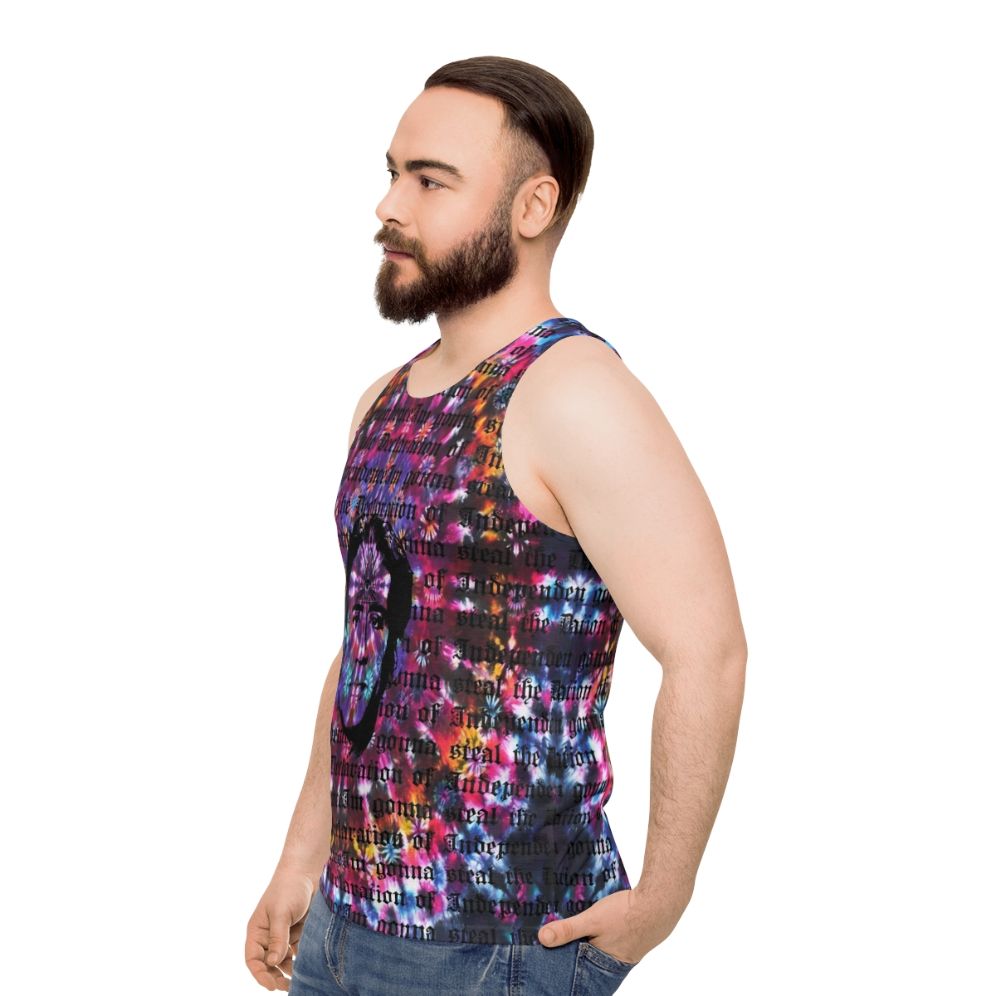 Unisex tie dye tank top with Nicolas Cage third eye design - men side