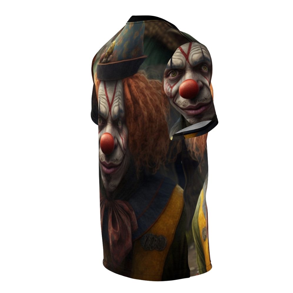 Colorful t-shirt featuring a fun, whimsical clown design - men right