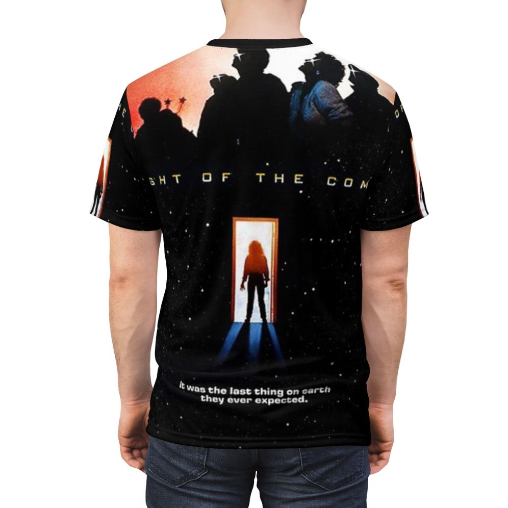 Vintage-inspired t-shirt design featuring a tribute to the classic 1980s horror film "Night of the Comet" - men back