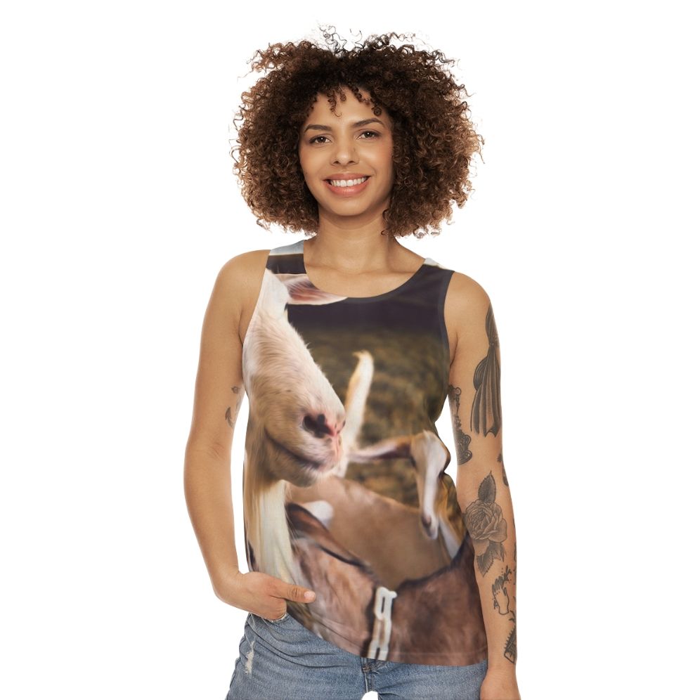 Unisex tank top with goats and sheep farm animals - women