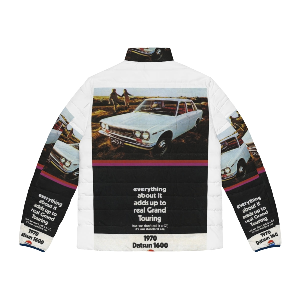 Datsun 1600 inspired puffer jacket with classic car design - Back