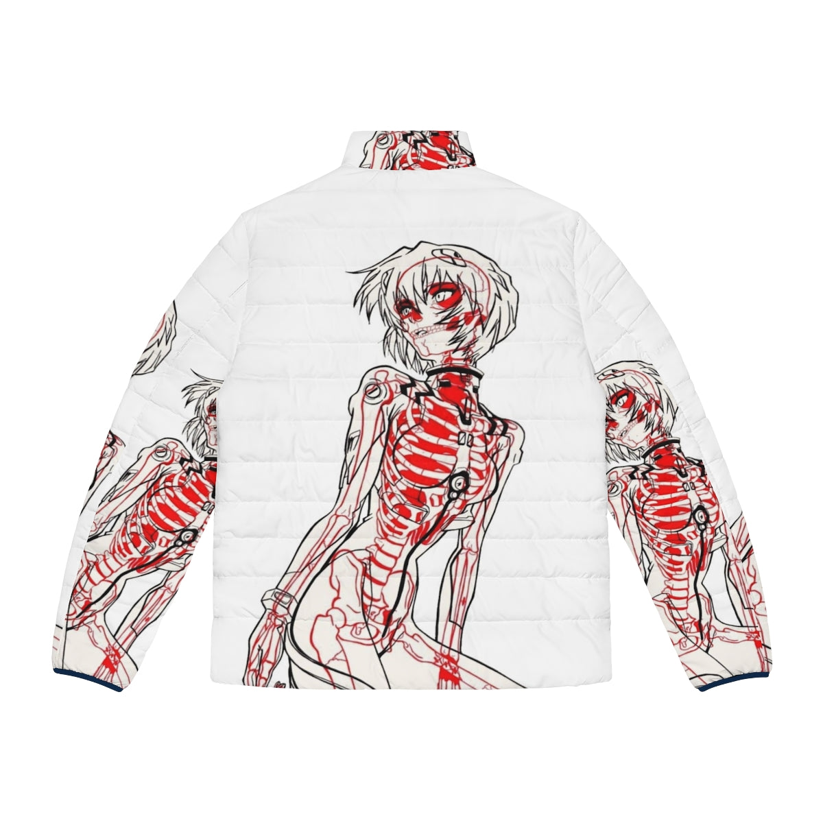 Rei Ayanami Neon Genesis Evangelion inspired puffer jacket featuring Eva Unit 01 design - Back