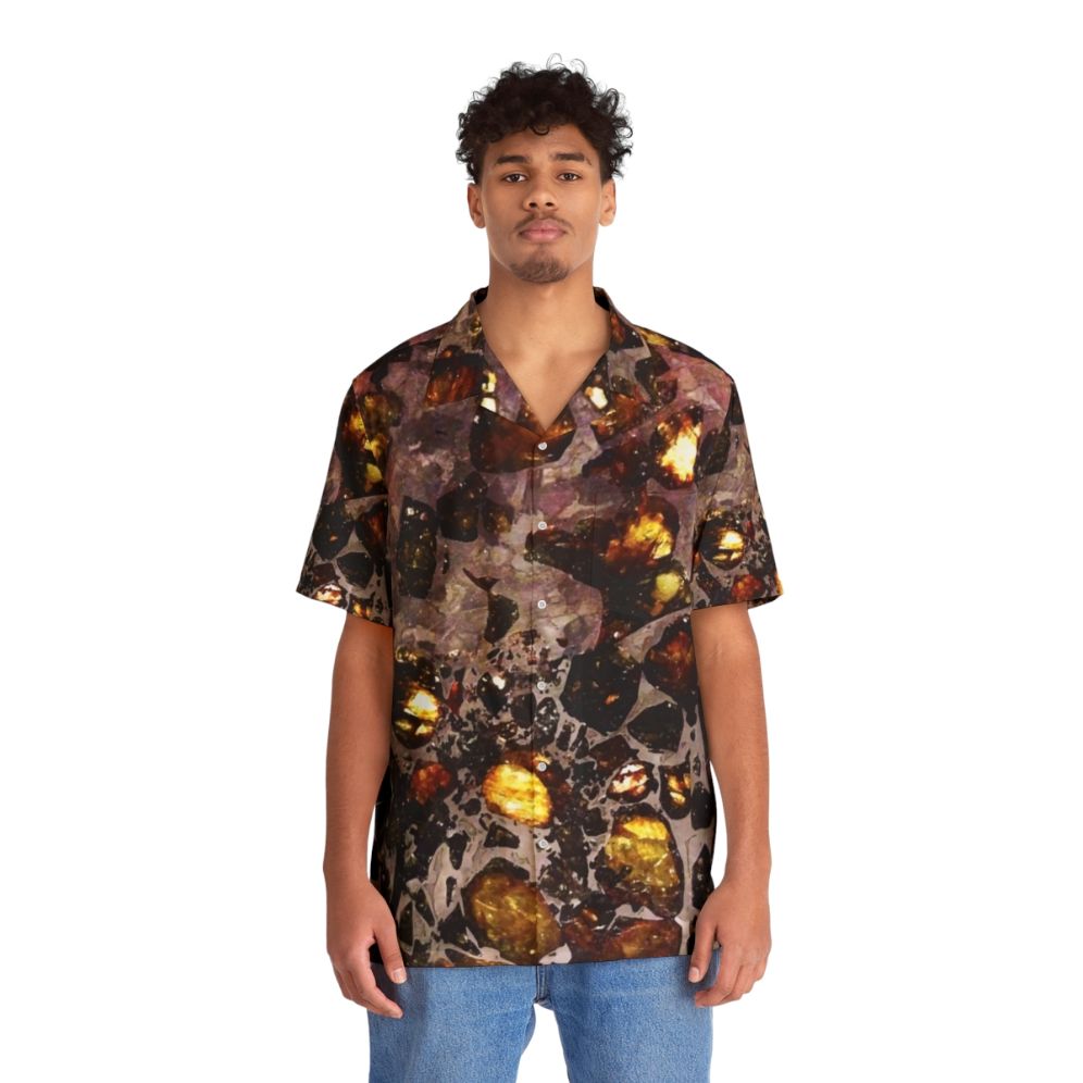 Space rocks pallasite Hawaiian shirt with astronomy and geology patterns - People Front