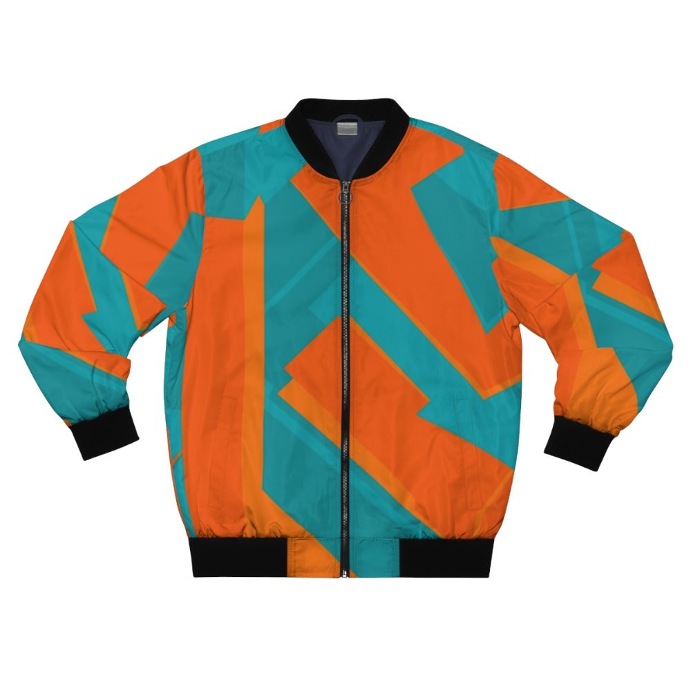 Teal and orange geometric abstract art bomber jacket