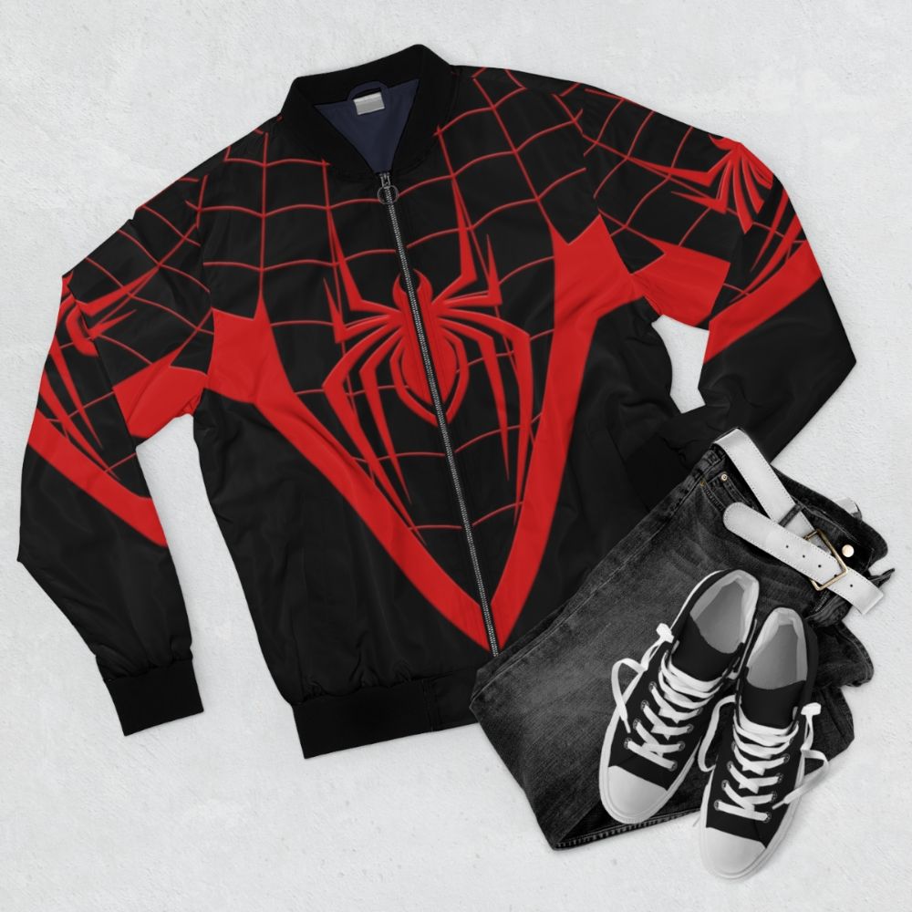 Spider-Man Miles Morales Cosplay Bomber Jacket - Flat lay