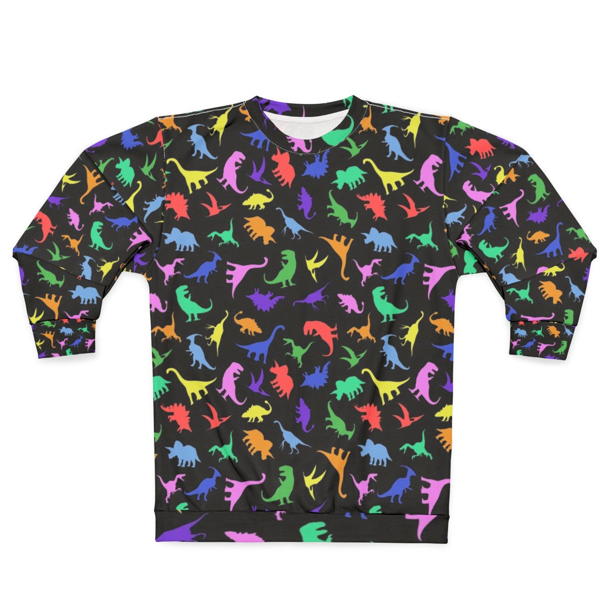 Black sweatshirt with a fun dinosaur pattern design