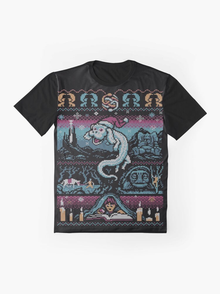 Neverending Story Falcor the Luck Dragon Christmas Graphic T-Shirt - Flat lay