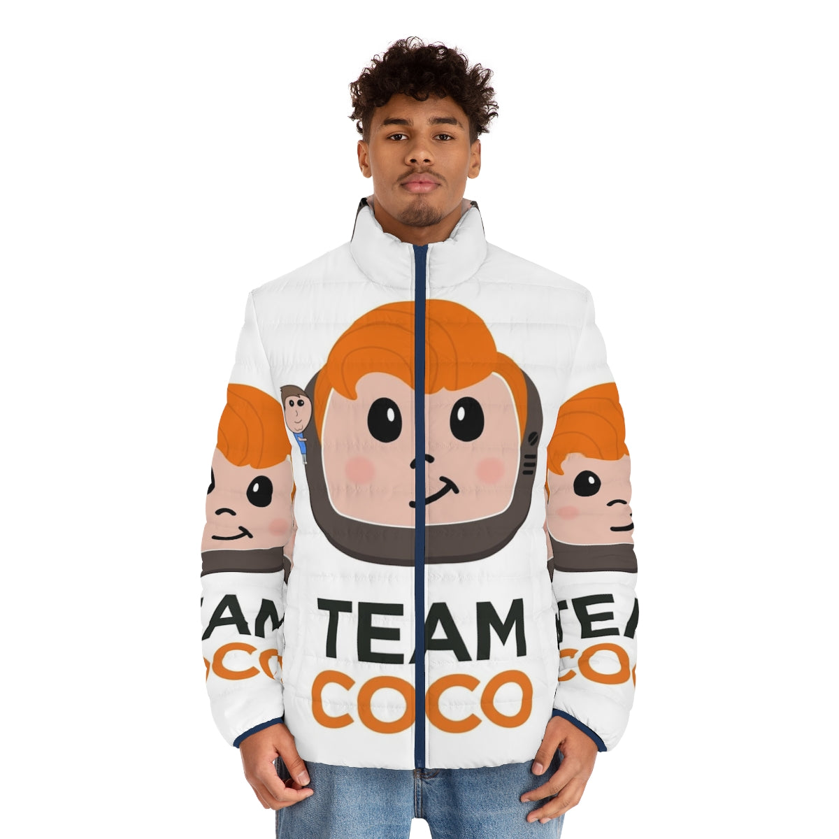 Team Coco Fan Art Puffer Jacket featuring Conan O'Brien design - men front