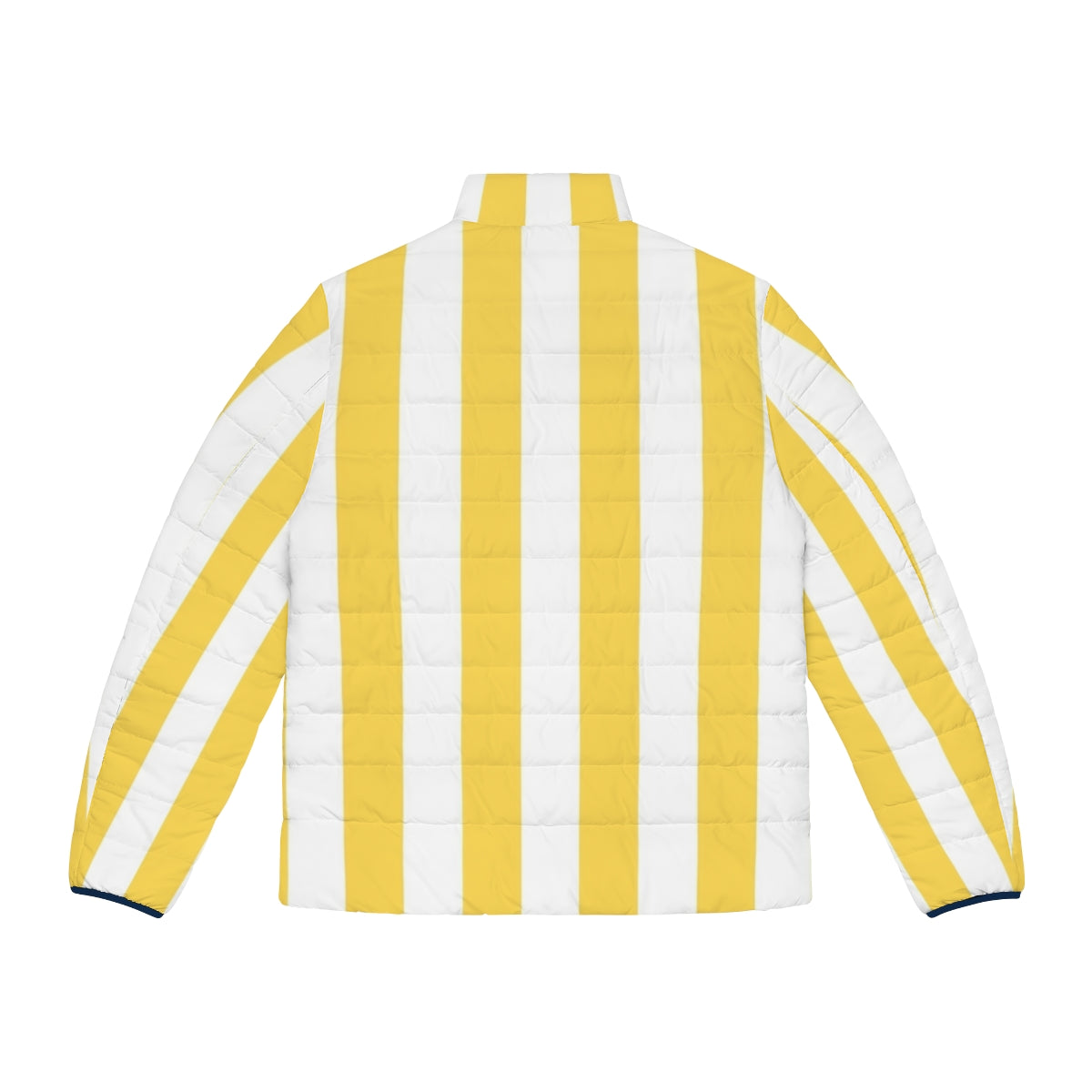 Mustard yellow and white vertical striped puffer jacket with a vintage geometric pattern - Back