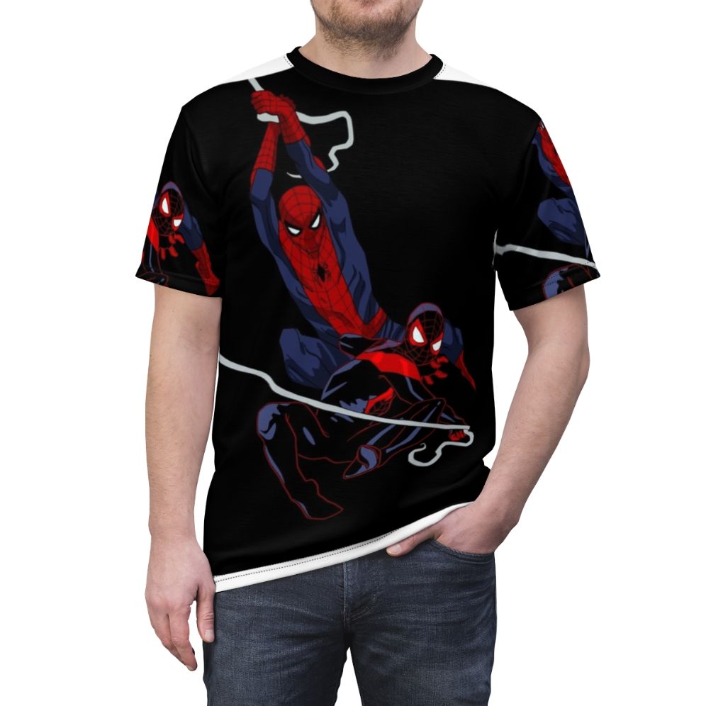 Superhero-inspired AOP T-Shirt featuring spider-man, spider-verse, and spider-punk designs - men front