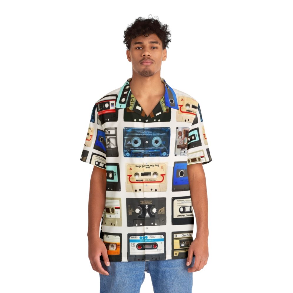 Retro Music Hawaiian Shirt with 80s Inspired Cassette Tape and Boombox Design - People Front