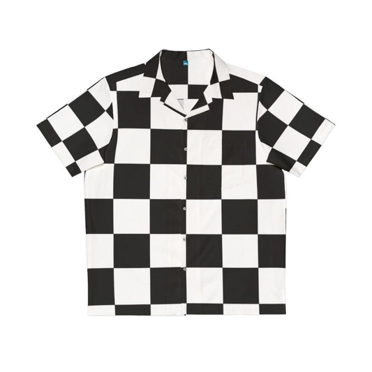 Checkered Hawaiian Shirt with Black and White Chessboard Pattern