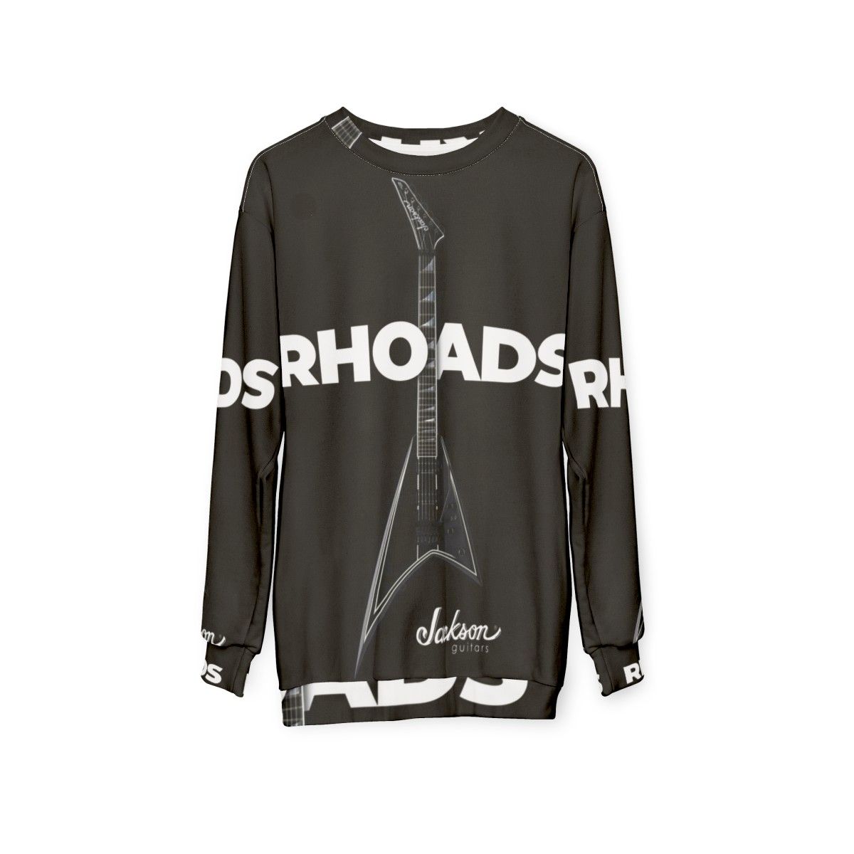 Jackson Rhoads Iconic Sweatshirt featuring guitar and heavy metal design - hanging