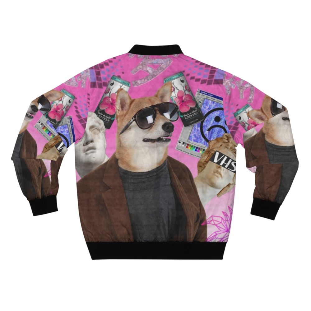 Vaporwave-inspired bomber jacket featuring a colorful, trippy dog design - Back