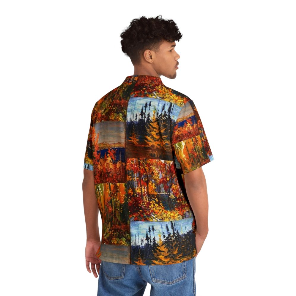 Vibrant autumn leaves and trees on a Hawaiian shirt inspired by the Group of Seven's nature paintings - People Back