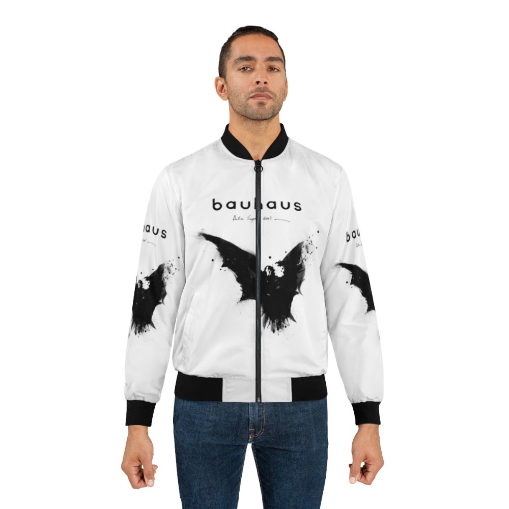 Bela Lugosi's Dead Bauhaus-inspired bomber jacket in black and white with a spatter ink design - Lifestyle