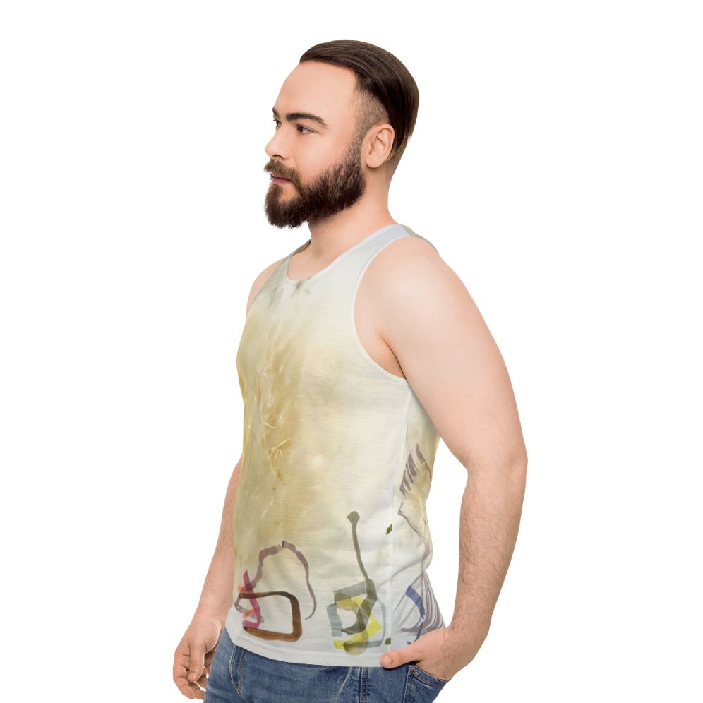 Avant garde music unisex tank top featuring John Cage's "River Rocks And Smoke" - men side