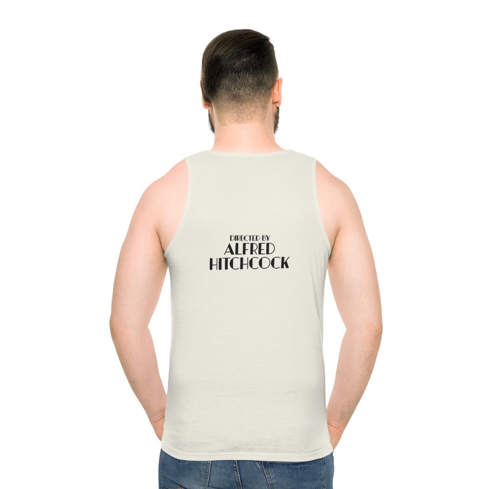 Unisex tank top featuring the text "Directed By Alfred Hitchcock" - men back