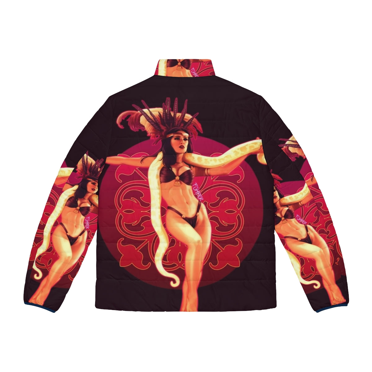 From Dusk Till Dawn movie-inspired puffer jacket featuring vampire and snake design - Back